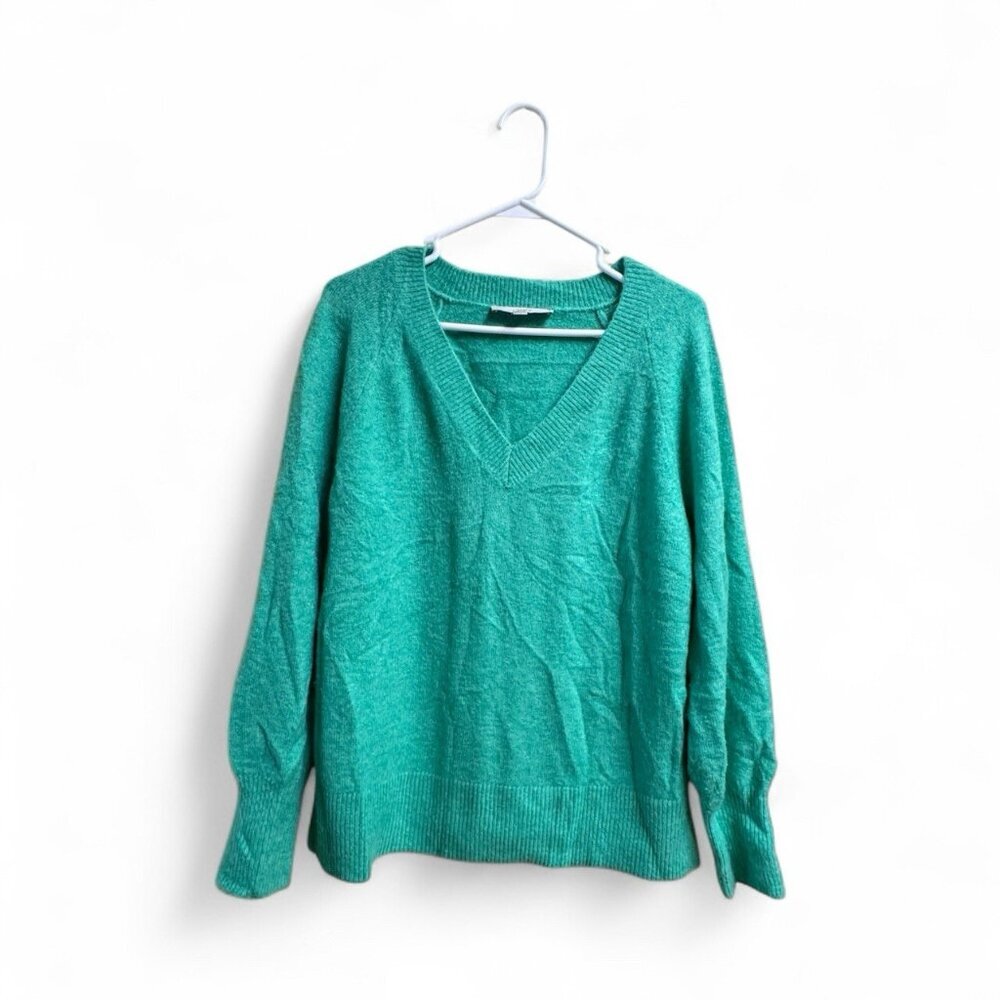 LOFT Green V-Neck Sweater Women’s Large Soft Knit Long Sleeve Pullover